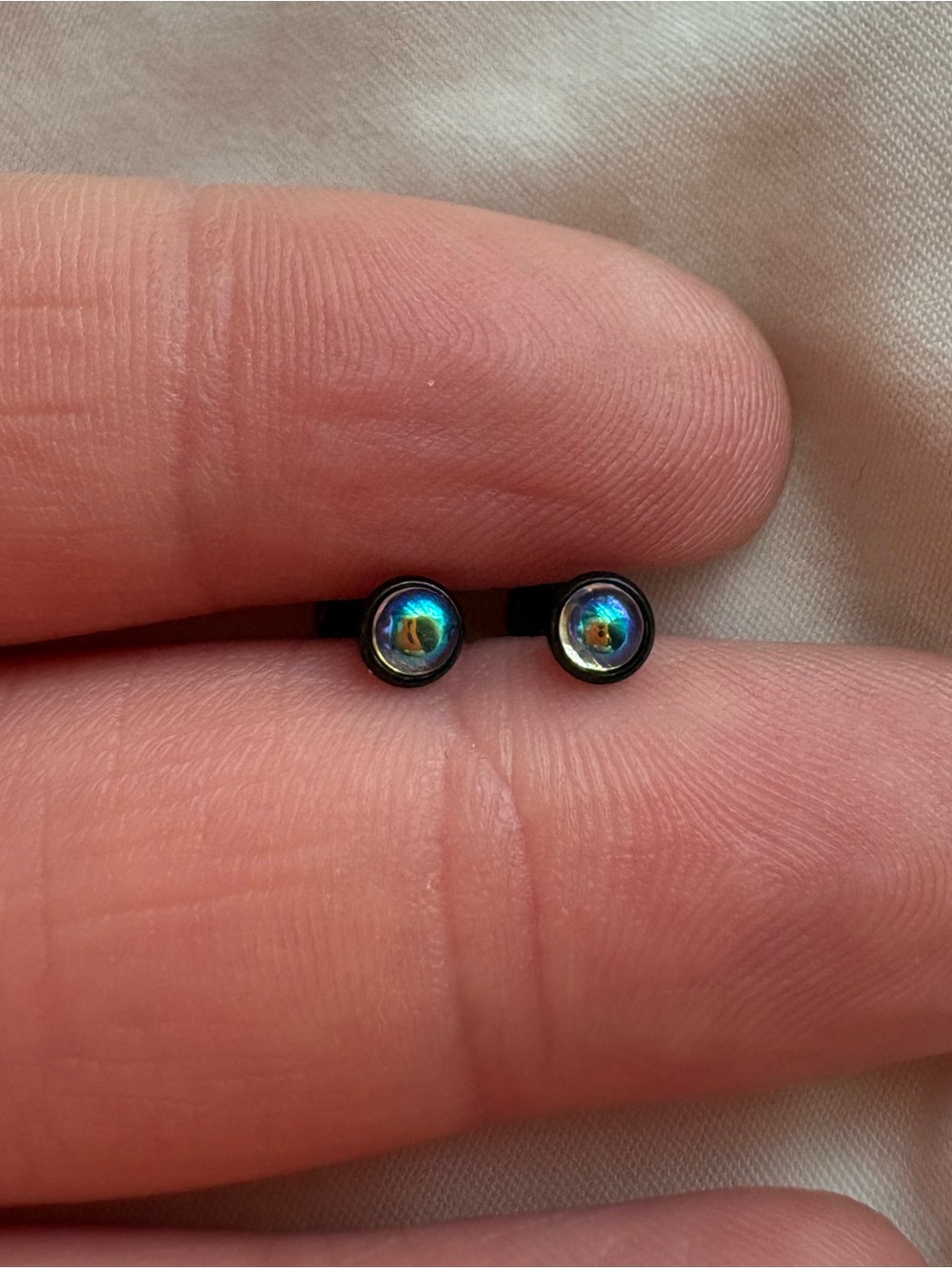 Iridescent Blue Stud Earrings - Minimal Women’s Jewelry